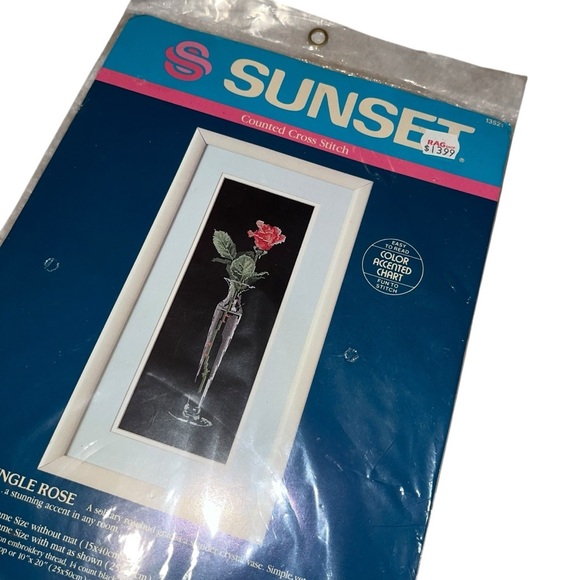 Sunset counted cross stitch rose vintage dead stock new - Picture 2 of 3